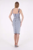 Yandan Yırtmaç Detaylı ve Önü Pensli Dar Kalıplı Cepsiz Kadın Kot Etek Kar Açık Mavi Denim - 4