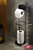 Ömür Boyu Paslanmaz Ayaklı Wc Kağıtlı Yedek Kağıt Hazneli Tuvalet Kağıtlığı Yuvarlak Kristal Siyah thumbnail 3