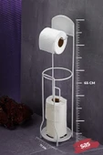 Ömür Boyu Paslanmaz Ayaklı Wc Kağıtlı Yedek Kağıt Hazneli Tuvalet Kağıtlığı Yuvarlak Kristal Beyaz thumbnail 3