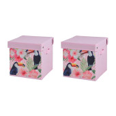 SAKLAMA KUTUSU SETİ,KAPAKLI KUŞ VE BAHAR DESEN KUMAŞ 2 ADET 28X28X28CM - 1