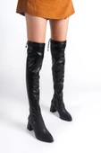 Khaiten Siyah Streç Dizüstü Kalın Topuklu Esnek Çorap Çizme - 4