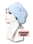 Standart Beden Mavi Desenli Cerrahi Bone Doktor Hemşire Sağlıkçı Bonesi - 1