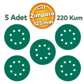 Delikli Yeşil 125 mm Cırt Zımpara 220 Kum Kaporta Boya Duvar Metal Mobilya Cila Parlatma 5 Adet - 1
