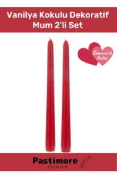 Premium Series Kırmızı Renkli Vanilya Kokulu Vegan Sedefli Konik Şamdan Dekoratif - 1