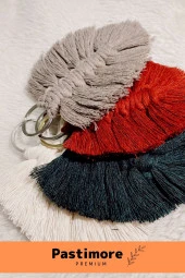 Özel Üretim 100 El Emeği Işçiliği Düğün Nişan Söz Özel Gün Hediye Makrome Krem Yaprak Anahtarlık thumbnail 3