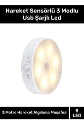 Özel Üretim Mıknatıslı 3 Mod Pratik Hareket Sensörlü 8 Ledli Usb Şarjlı Beyaz Işık Gece Lambası - 1
