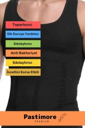 Premium Bel Göğüs Göbek Jinekomasti Toparlayıcı Erkek Extra Göbek Sıkılaştırıcı Siyah Korse Atlet - 2