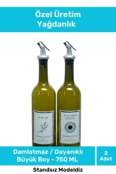 Özel Seri Büyük Boy Damlatmaz Zeytinyağı Sıvıyağ Şişesi Yağdanlık Cam Yağlık 750 Ml - 2li Set - 1