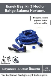 Dayanıklı Kırılmaz 3 Modlu Uzayan Bahçe Sulama Araç Yıkama Hortumu 30 Metre Mavi - 1