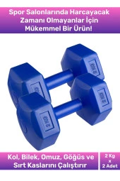 Plastik Köşeli Spor Egzersiz Vücut Kas Geliştirme Fitness Ağırlık Mavi 2 Kg Dambıl Set - 2 Adet - 1