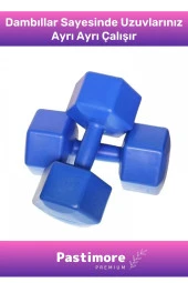 Plastik Köşeli Spor Egzersiz Vücut Kas Geliştirme Fitness Ağırlık Mavi 2 Kg Dambıl Set - 2 Adet - 3