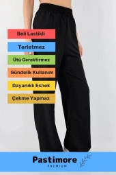 Yeni Sezon Rahat Kalıp Siyah Beli Lastikli Bol Paça Salaş Yazlık Kadın Aerobin Pantolon - 3