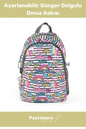 Fermuarlı Geniş 1.kalite Su Geçirmez Desenli Bölmeli Üçlü Okul Kalemlik Beslenme Sırt Çanta Seti - 1