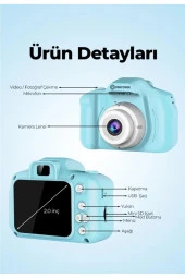 Doğum Günü Hediyesi Çocuklar İçin Dijital Fotoğraf Makinesi,5 Adet Oyunlu 4GB SD Kart Hediyeli - 2