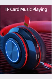 Yüksek Ses Kalite Kablosuz Sd Kart, Aux Girişli Led Işıklı Bluetooth Kulaklık Mavi - 3