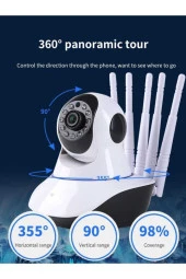 Yeni Nesil Kablosuz 360° Wifi Ip Güvenlik Kamera 5 Antenli Gece Görüşlü Sensörlü Harekete Duyarlı - 3