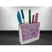 KALEMLİK PEMBE ÇİÇEKLİ AKRİLİK OFİS GERECİ 10X10X3CM - 2