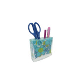 KALEMLİK MAVİ ÇİÇEKLİ AKRİLİK OFİS GERECİ  10X10X3CM - 1