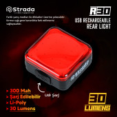 Strada R-30 300mah Şarj Edilebilir Lı-poly Bisiklet Arka Lambası - 7