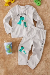 Füme Dinozor Baskılı Basketball Yazılı Erkek Bebek Takım 17539 - 1