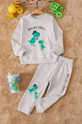 Füme Dinozor Baskılı Basketball Yazılı Erkek Bebek Takım 17539 - 2
