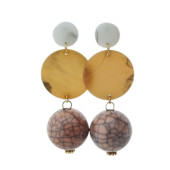 Altın Renk Üçlü Takı Set2 (Parlak Taşlı Kolye 42cm,6'lı Eklem Yüzük Set,Desenli Yuvarlak Top Küpe) - 3