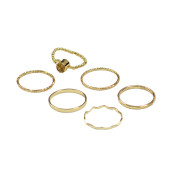 Altın Renk Üçlü Takı Set2 (Parlak Taşlı Kolye 42cm,6'lı Eklem Yüzük Set,Desenli Yuvarlak Top Küpe) - 4