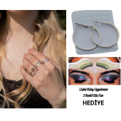 Gümüş Renk Takı Set3 (6'lı Eklem Yüzük Set,Yassı 35mm Paslanmaz Kararmaz Halka Küpe (ÇİFT) ) - 1