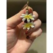 Beyaz Papatya Çiçek Küpe - 1