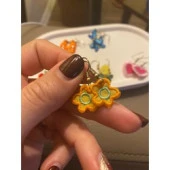 Turuncu Papatya Nakış Küpe - 1