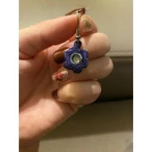 Lacivert Çiçek Papatya Nakış Küpe - 1