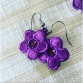 Mor Papatya Nakış Çiçek Küpe - 1