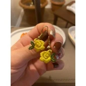 Sarı Gül Nakış Küpe - 1