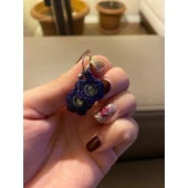 Lacivert Çiçek Papatya Nakış Küpe - 2