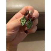 Yeşil Yaprak Nakış Küpe - 1