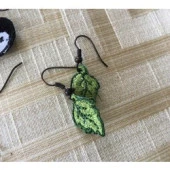 Yeşil Yaprak Nakış Küpe - 2