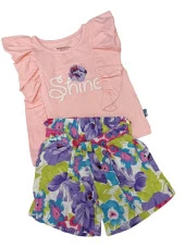 Nazar Baby Shine Yazılı Çiçek Baskılı Şortlu Kız Takım23232 - 5