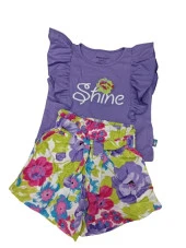 Nazar Baby Shine Yazılı Çiçek Baskılı Şortlu Kız Takım23232 - 6