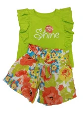 Nazar Baby Shine Yazılı Çiçek Baskılı Şortlu Kız Takım23232 - 2