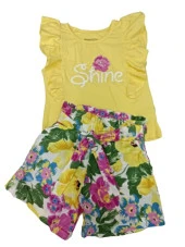 Nazar Baby Shine Yazılı Çiçek Baskılı Şortlu Kız Takım23232 - 3