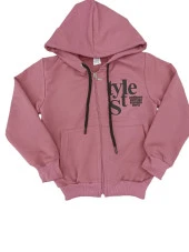 Cicoz Kız Penye Kapşonlu Fermuarlı Style Baskılı  Hırka 228 - 1