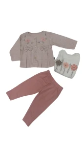 uğurböceğiçocuk Kız Bebek 3'lü Takım Fiyonklu Hırka Simli Kumaş 319 - 1