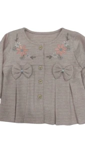 uğurböceğiçocuk Kız Bebek 3'lü Takım Fiyonklu Hırka Simli Kumaş 319 - 3