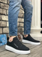 BA0134 BOA Kalın Yüksek Taban Çapraz Bant Siyah Beyaz Erkek Ayakkabı thumbnail 1