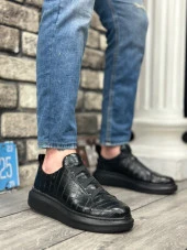 BA0134 BOA Kalın Yüksek Taban Desenli Çapraz Bant Siyah Erkek Ayakkabı thumbnail 1