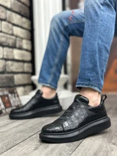 BA0134 BOA Kalın Yüksek Taban Desenli Çapraz Bant Siyah Erkek Ayakkabı thumbnail 2