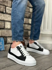 BA0323 BOA Kalın Tırtık Yüksek Taban Beyaz Siyah Bağcıklı Spor Erkek Ayakkabı thumbnail 1