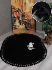 My Evilla Modern Dekoratif Kaymaz Taban Rabbit Oval Örgü Saçaklı - 4