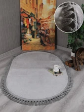 My Evilla Modern Dekoratif Kaymaz Taban Rabbit Oval Örgü Saçaklı - 10
