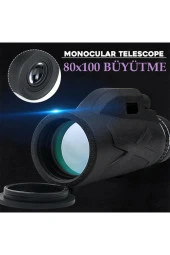 TechTic  80x100 Dürbün Ultra Zoom Tek Göz Monoküler Kara Teleskobu Telefon Tutucu Tripot Kamp - 2
